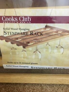 Natural Wood Hanging Stemware Rack - Light Brown